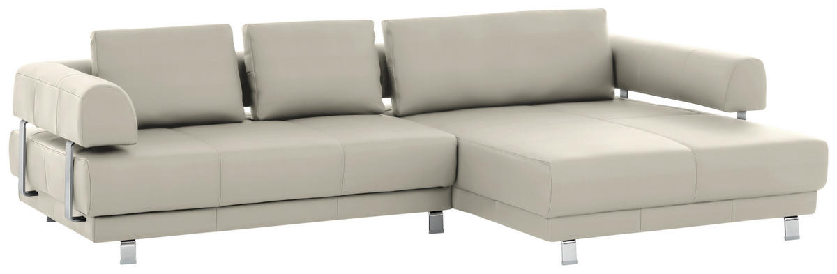 ECKSOFA Creme Echtleder  - Creme, Design, Leder/Metall (307/188cm) - Stylife