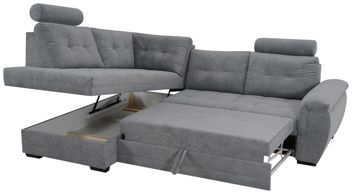 ECKSOFA Grau Mikrofaser, Struktur  - Schwarz/Grau, KONVENTIONELL, Kunststoff/Textil (183/251cm) - MID.YOU