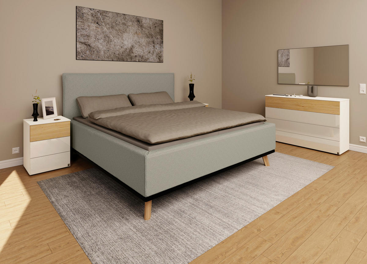 POLSTERBETT 180/200 cm,  in Hellgrau, Matratze, Lattenrost, Bettkasten, H2 + H3 = mittel + fest  - Eichefarben/Hellgrau, Design, Holz/Textil (180/200cm) - Musterring