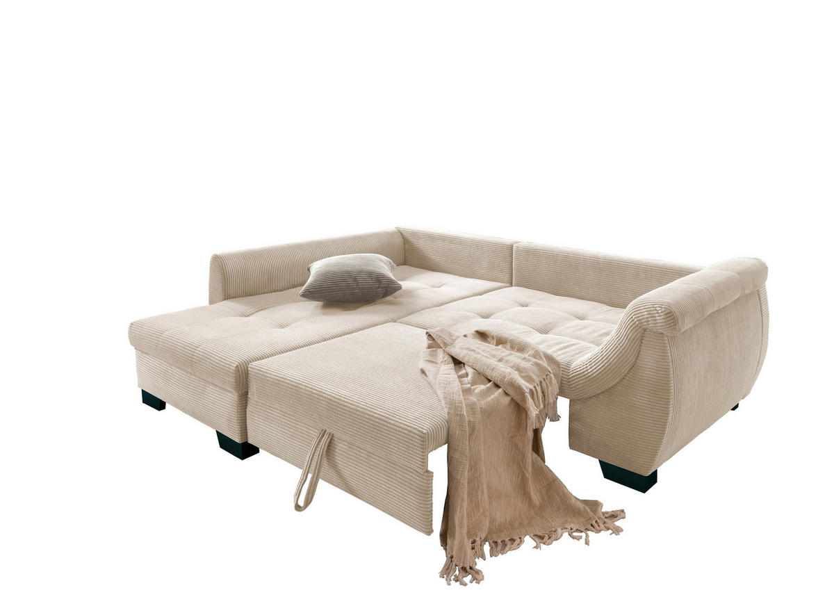 ECKSOFA in Cord Beige  - Beige/Graubraun, Design, Holz/Textil (190/250cm) - MID.YOU