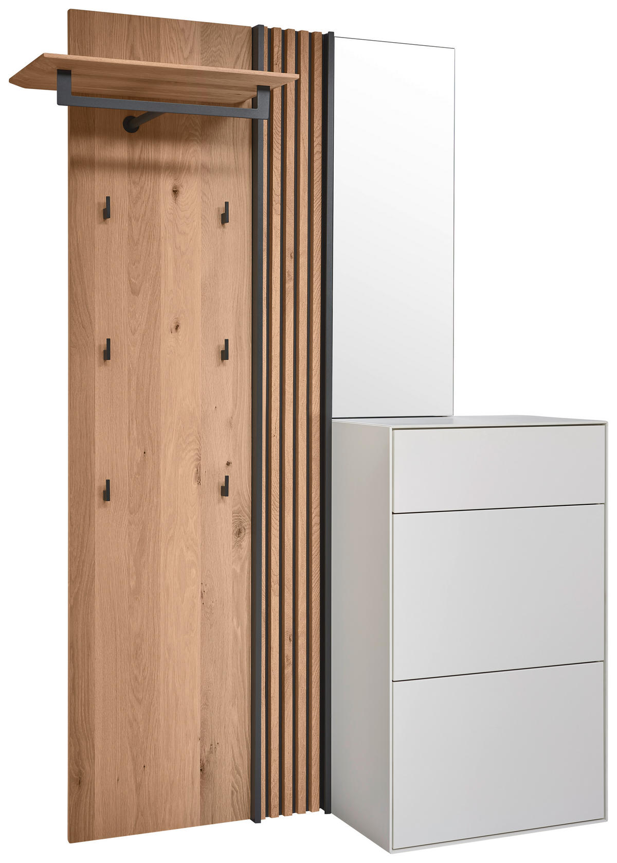 GARDEROBE 3-teilig  in 125/196/39 cm  - Eichefarben/Weiß, Design, Glas/Holz (125/196/39cm) - Johann Jakob