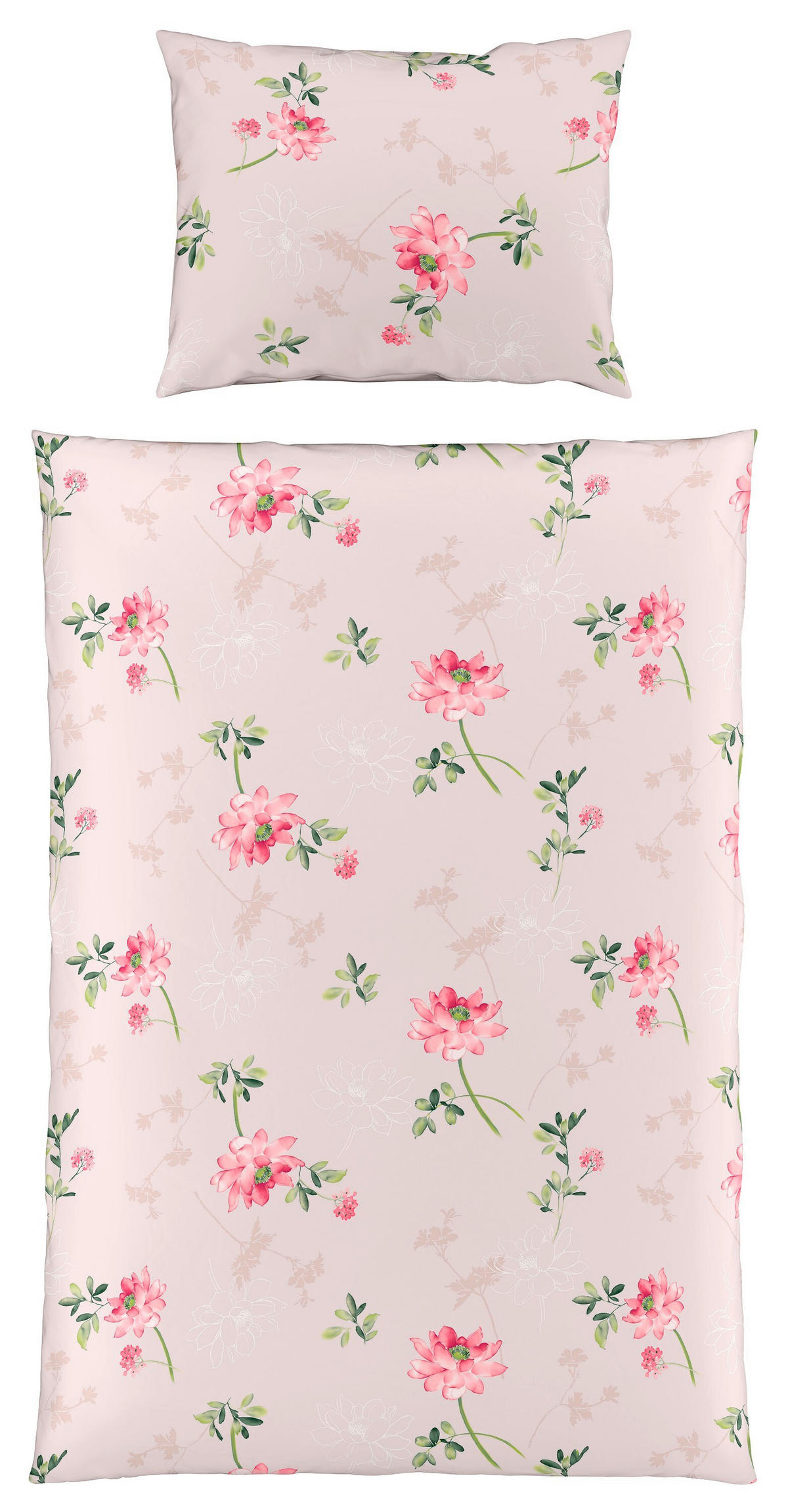 POVLEČENÍ, makosatén, růžová, bílá, tmavě zelená, světle zelená, světle růžová, 140/200 cm  - bílá/růžová, Basics, textil (140/200cm) - Fleuresse