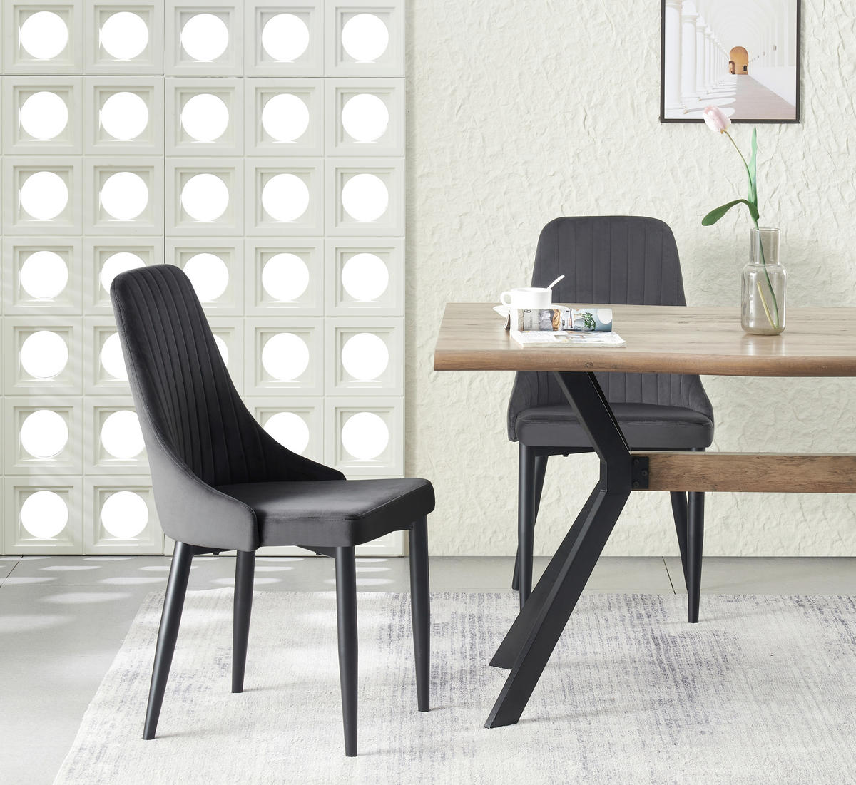 STUHL-SET 2 Stück  in Webstoff  - Anthrazit/Schwarz, MODERN, Textil/Metall (44/88/58cm) - MID.YOU