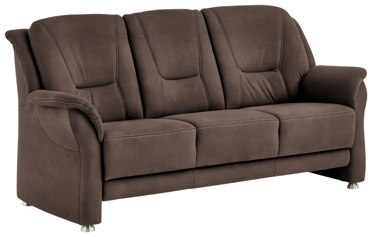 3-SITZER-SOFA in Mikrofaser Graubraun  - Graubraun/Beige, Konventionell, Textil/Metall (198/100/89cm) - Beldomo Comfort