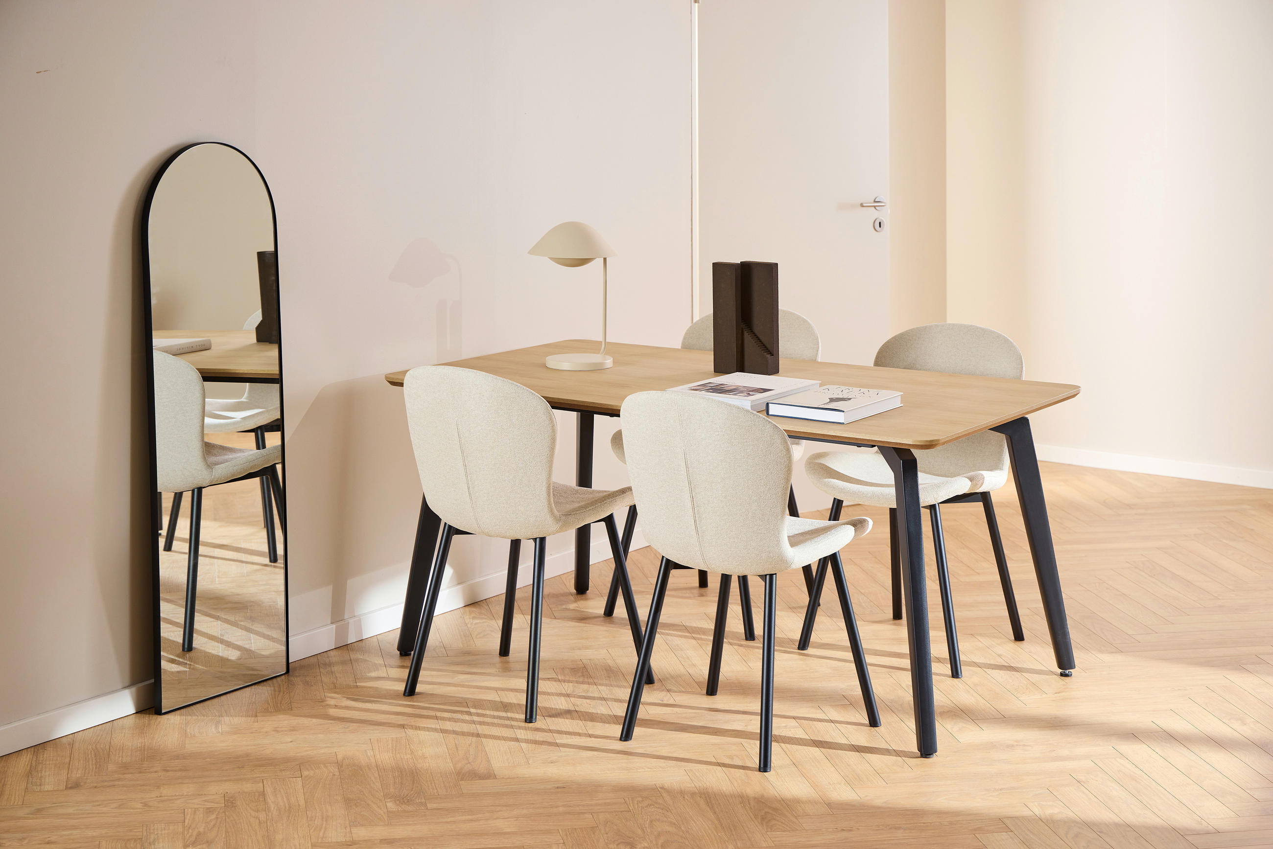 ESSTISCH rechteckig Naturfarben  - Schwarz/Naturfarben, Trend, Holzwerkstoff/Metall (160/75/90cm) - MID.YOU