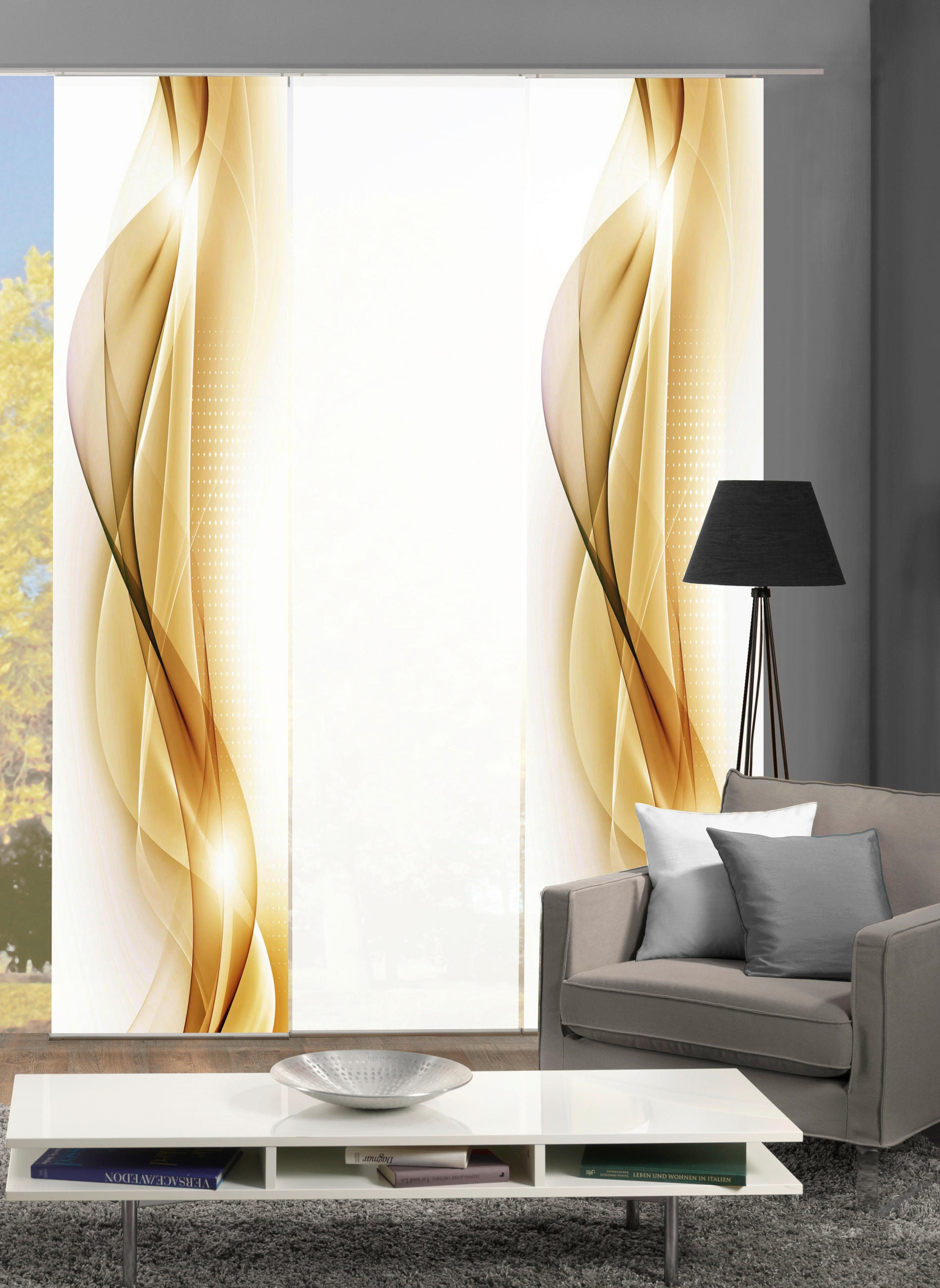 FLÄCHENVORHANG NEBLANA, 3-TLG. in Goldfarben blickdicht  - Goldfarben, Basics, Textil (60/245cm)