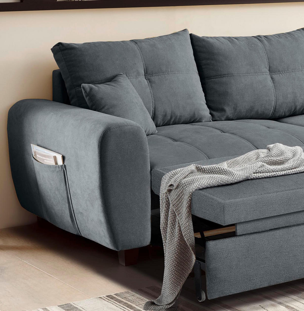 ECKSOFA Anthrazit Mikrovelours  - Anthrazit/Schwarz, Basics, Kunststoff/Textil (248/176cm) - MID.YOU