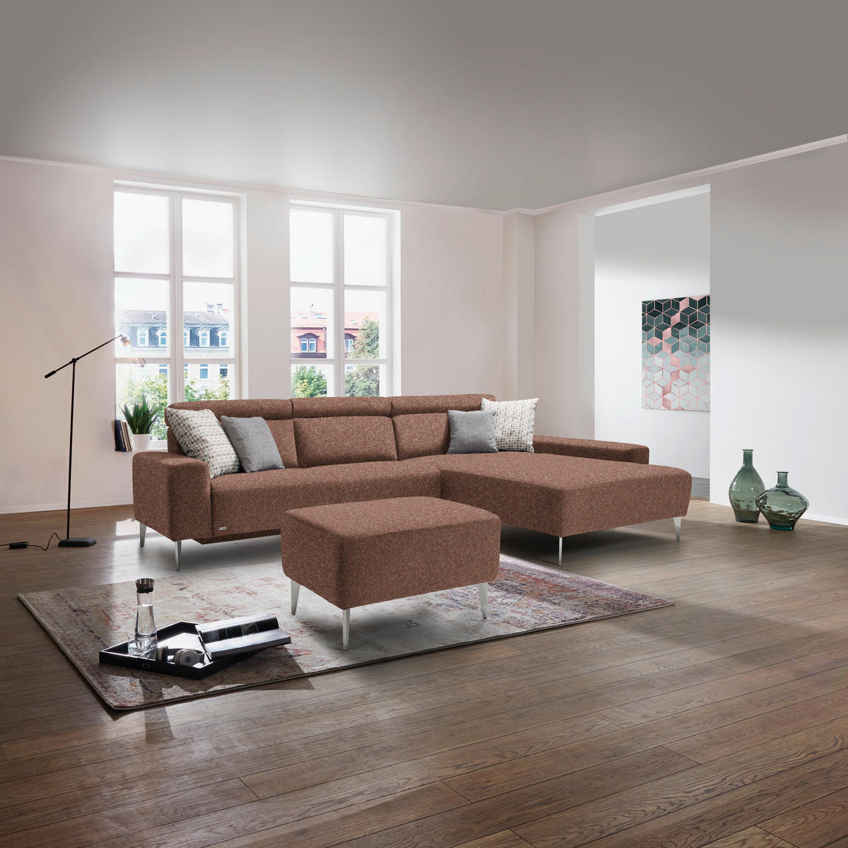 ECKSOFA  in Mikrovelours Terracotta  308/205 cm  - Terracotta/Alufarben, Design, Textil (308/205cm) - Sedda