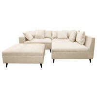 Ecksofa inkl. Hocker in Flachgewebe Beige  - Beige/Schwarz, Design, Holz/Textil (247/174cm) - MID.YOU