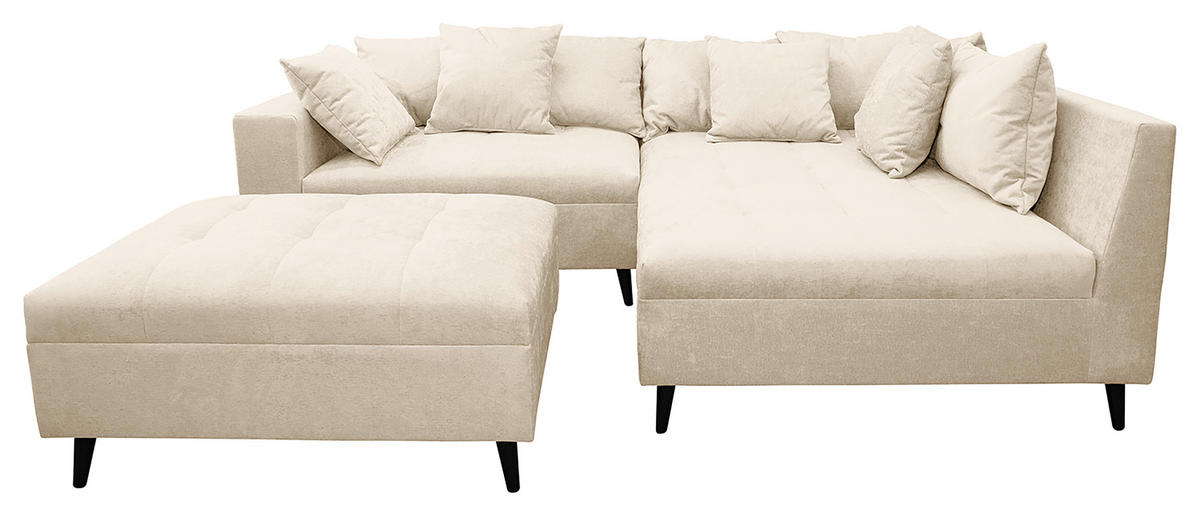 Ecksofa inkl. Hocker in Flachgewebe Beige  - Beige/Schwarz, Design, Holz/Textil (247/174cm) - MID.YOU