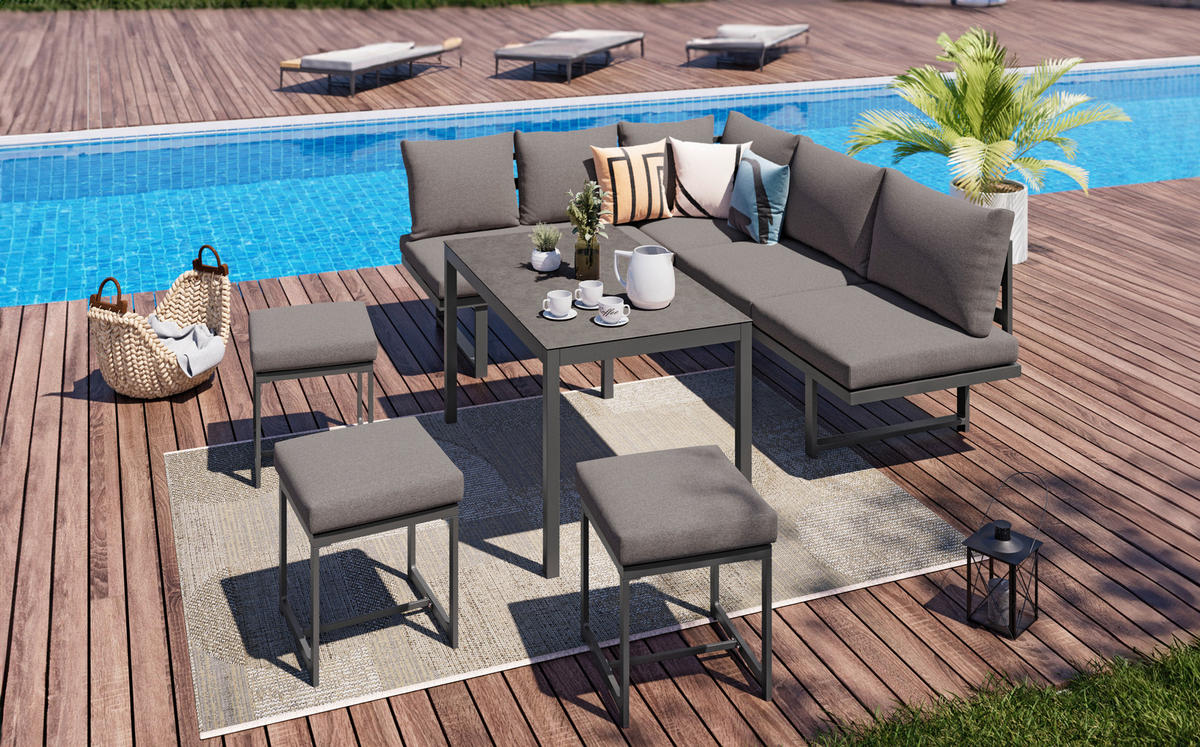 Set Mobilier De Grădină 6 piese  - gri închis/antracit, Design, sticlă/metal (212.5/74/176cm) - Ambia Garden