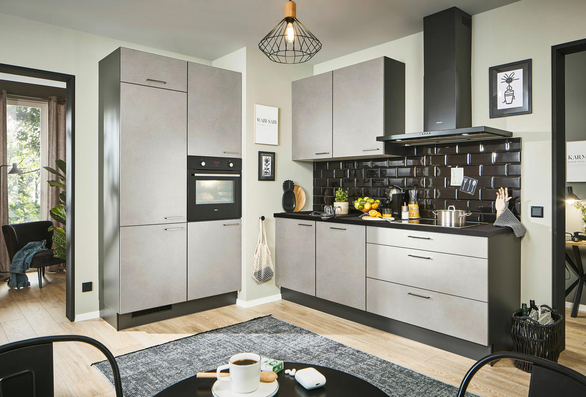 ECKKÜCHE 120/220 cm  in Sandfarben, Graphitfarben, Schwarz  - Sandfarben/Chromfarben, Design, Holzwerkstoff/Metall (120/220cm) - Xora