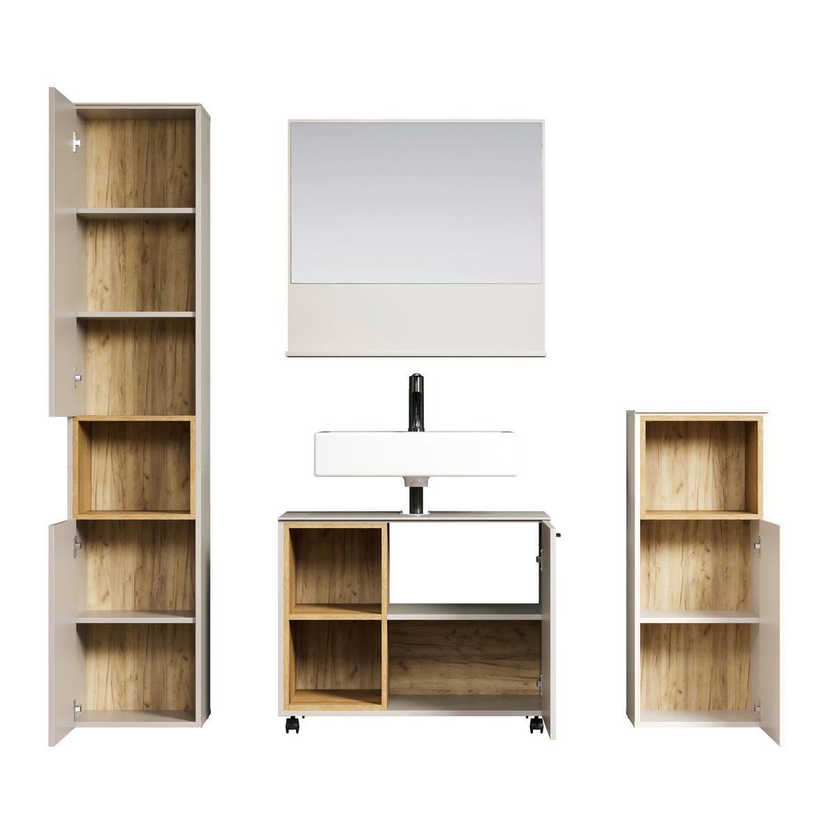 BADEZIMMER 4-teilig  in 180 cm  - Kaschmir/Schwarz, Trend, Holzwerkstoff/Kunststoff (180cm) - MID.YOU