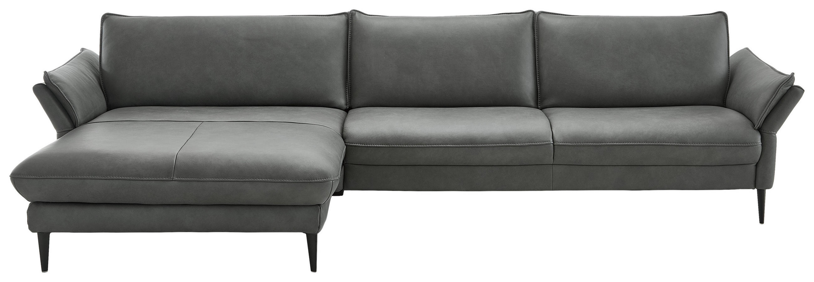 ECKSOFA Anthrazit Echtleder  - Anthrazit/Schwarz, Design, Leder/Metall (172/334cm) - Valdera