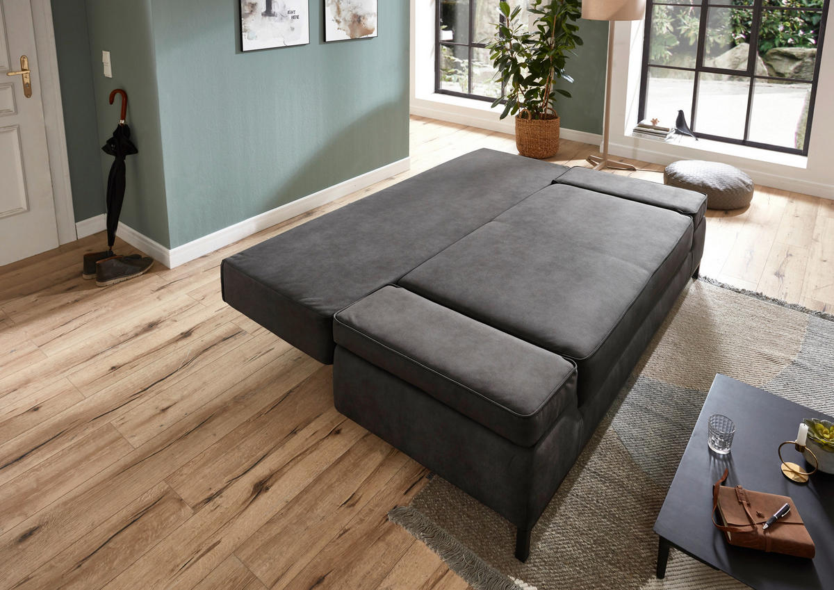 SCHLAFSOFA  mit Mikrofaser Anthrazit  - Anthrazit/Schwarz, KONVENTIONELL, Kunststoff/Textil (202/90/97cm) - Carryhome