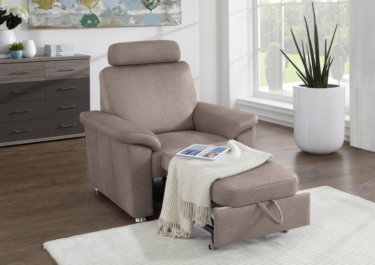 FERNSEHSESSEL in Webstoff Graubraun  - Graubraun/Silberfarben, KONVENTIONELL, Textil/Metall (102/91/91-159cm) - Beldomo System