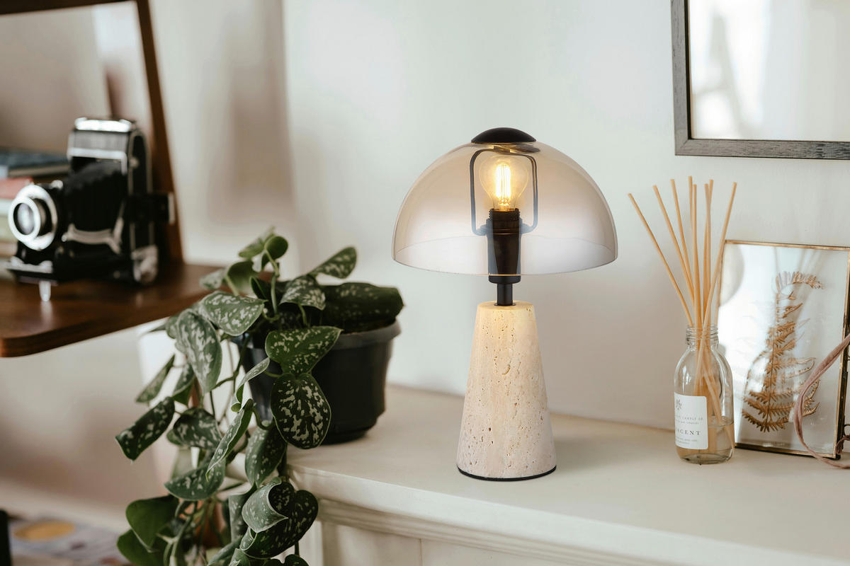 STOLNÍ LAMPA, E14, 20/31 cm  - jantarové barvy/černá, Basics, kov/sklo (20/31cm) - Globo