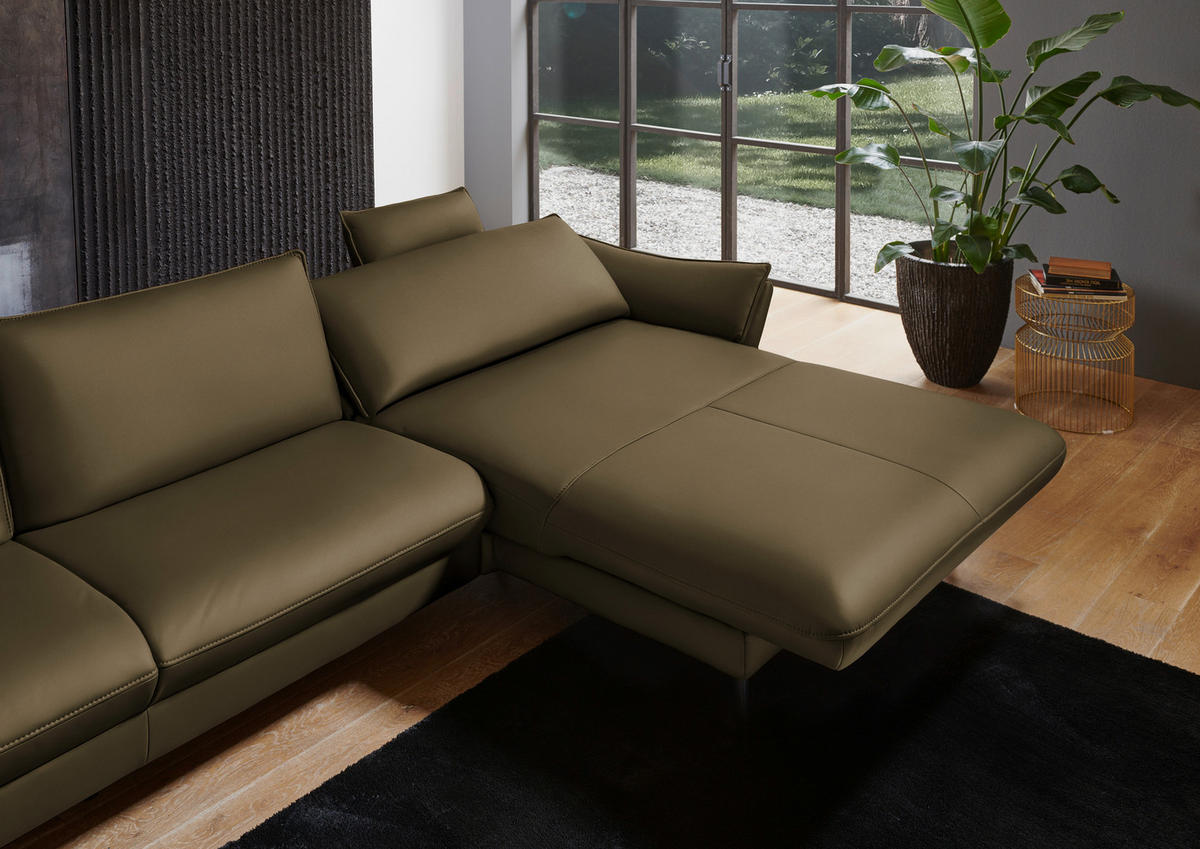 ECKSOFA in Echtleder Olivgrün  - Schwarz/Olivgrün, Design, Leder/Metall (334/172cm) - Valdera