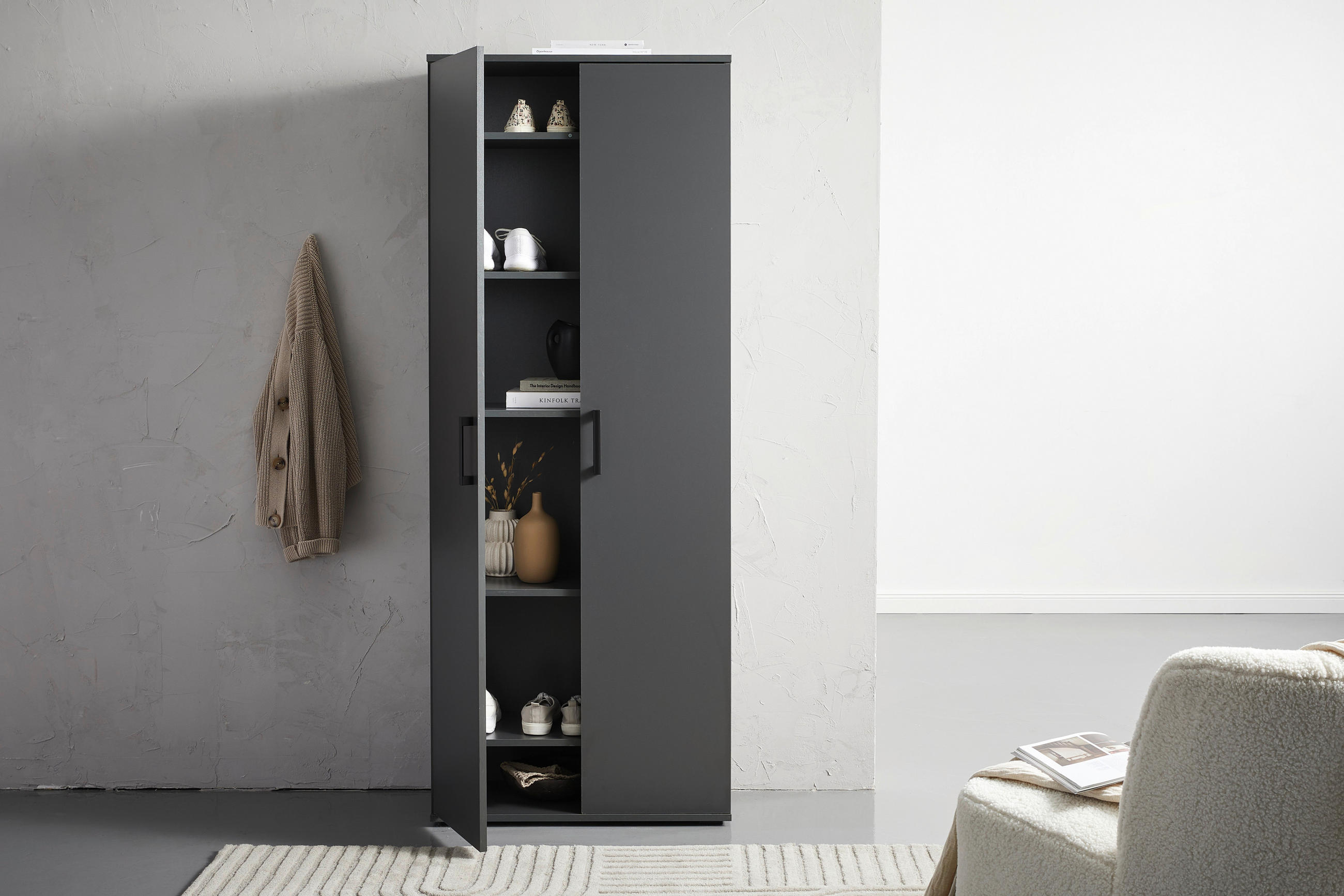 MEHRZWECKSCHRANK 70/178,9/33,4 cm  in Anthrazit  - Anthrazit/Schwarz, KONVENTIONELL, Holzwerkstoff/Kunststoff (70/178,9/33,4cm) - Xora