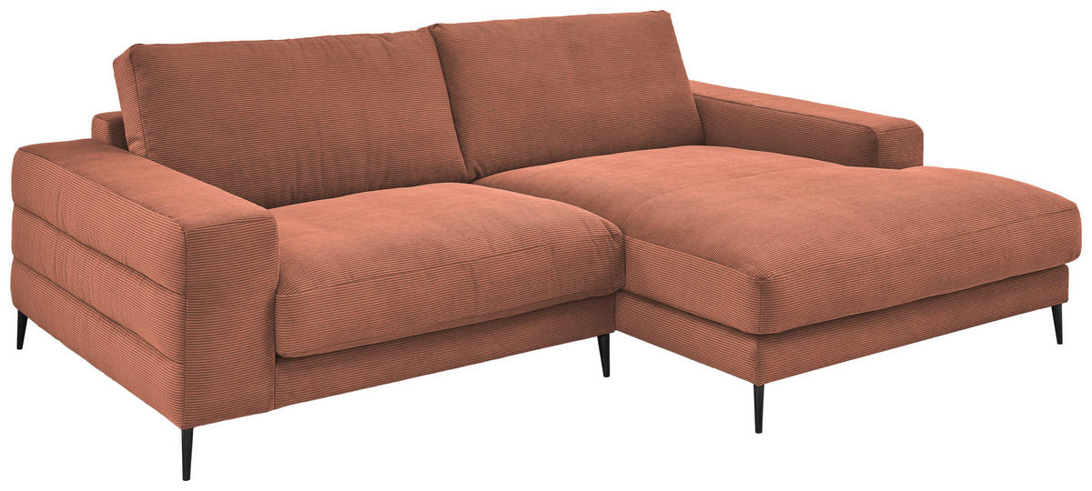 ECKSOFA Rostfarben Feincord  - Rostfarben/Schwarz, Design, Textil/Metall (253/177cm) - Dieter Knoll