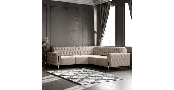 ECKSOFA  in Velours Beige  264/264 cm  - Beige/Goldfarben, KONVENTIONELL, Textil/Metall (264/264cm) - Carryhome