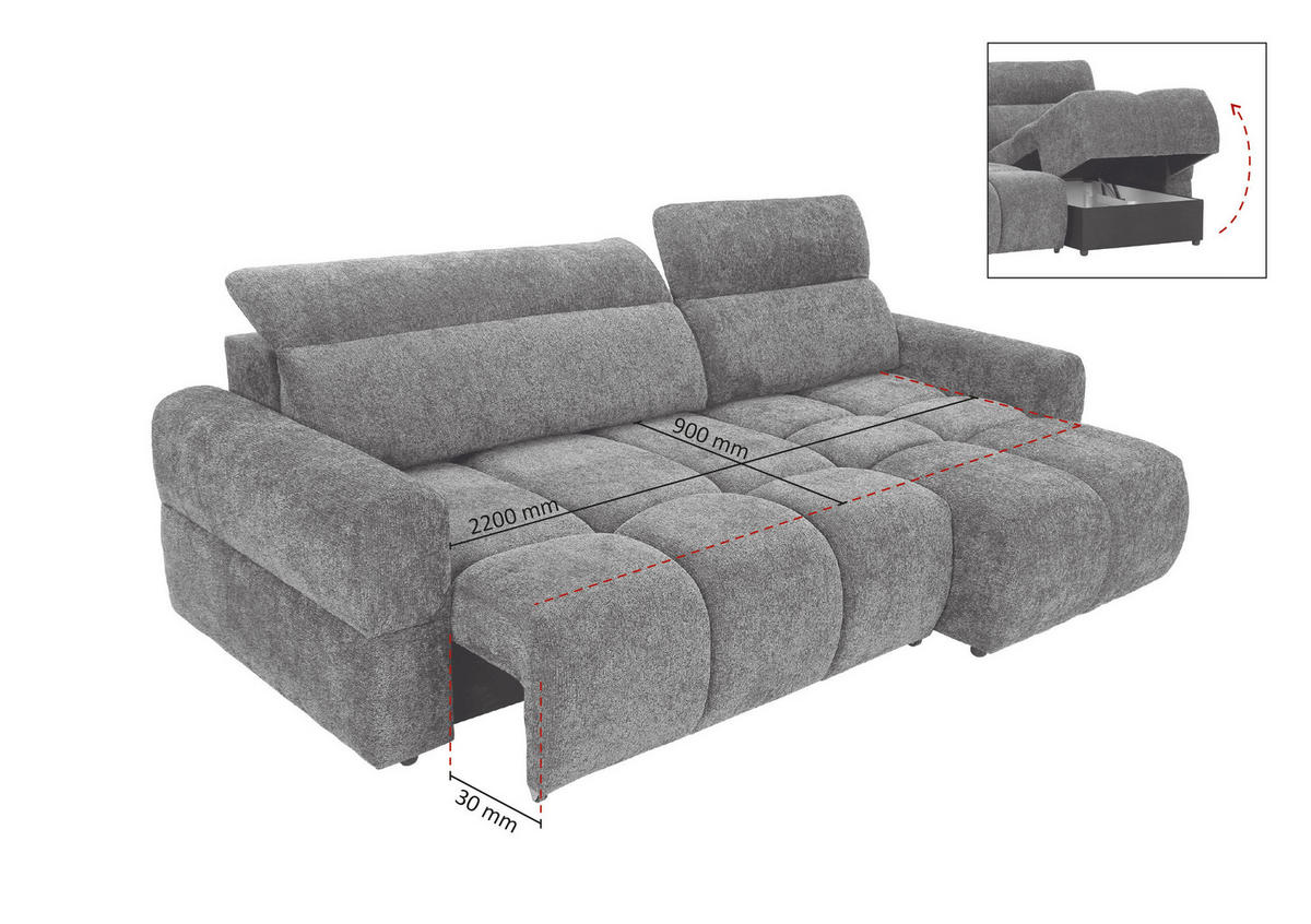 ECKSOFA Beige Chenille Bettkasten, Rücken echt, Kopfteilverstellung, Sitztiefenverstellung  - Beige/Schwarz, MODERN, Kunststoff/Textil (268/165cm) - Carryhome