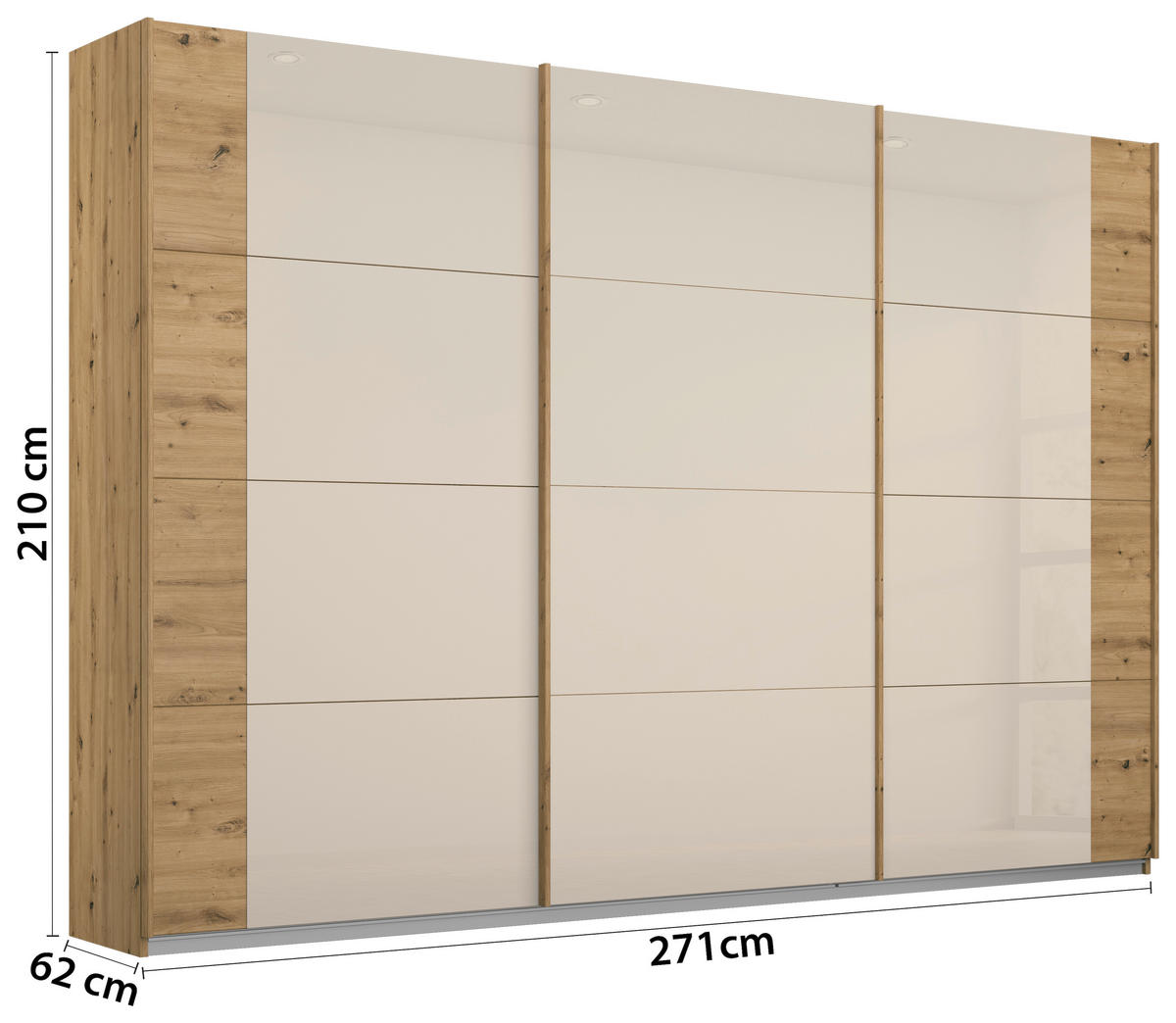 SCHWEBETÜRENSCHRANK  in Champagner, Eiche Artisan  - Champagner/Eiche Artisan, MODERN, Glas/Holzwerkstoff (271/210/62cm) - Rauch Möbel