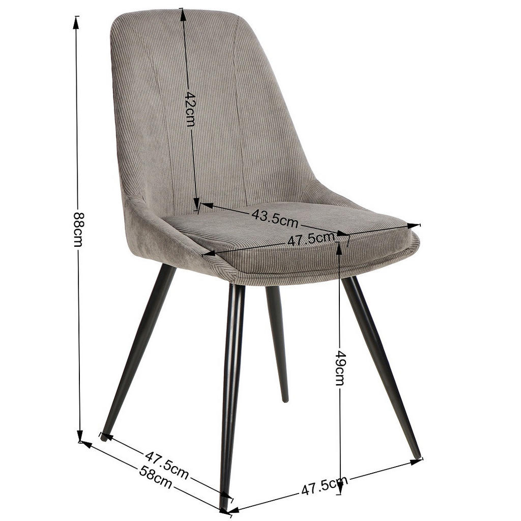 Thumbnail - Mid.you Stuhl Cord, Grau, Holz, Metall, Textil, Pappel, Sperrholz, konisch, 49x88x59 cm, Esszimmer, Stühle, Esszimmerstü...