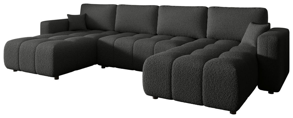 WOHNLANDSCHAFT Dunkelgrau Bouclé  - Dunkelgrau/Schwarz, MODERN, Kunststoff/Textil (190/380/190cm) - Carryhome