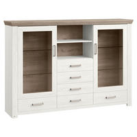 HIGHBOARD  184,1/126,6/44,2 cm 6 Schublade(n)  - Eichefarben/Weiß, Design, Glas/Holzwerkstoff (184,1/126,6/44,2cm) - SetOne by Musterring