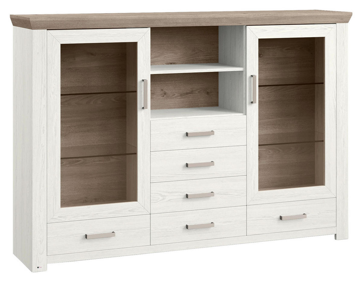 HIGHBOARD  184,1/126,6/44,2 cm 6 Schublade(n)  - Eichefarben/Weiß, Design, Glas/Holzwerkstoff (184,1/126,6/44,2cm) - SetOne by Musterring
