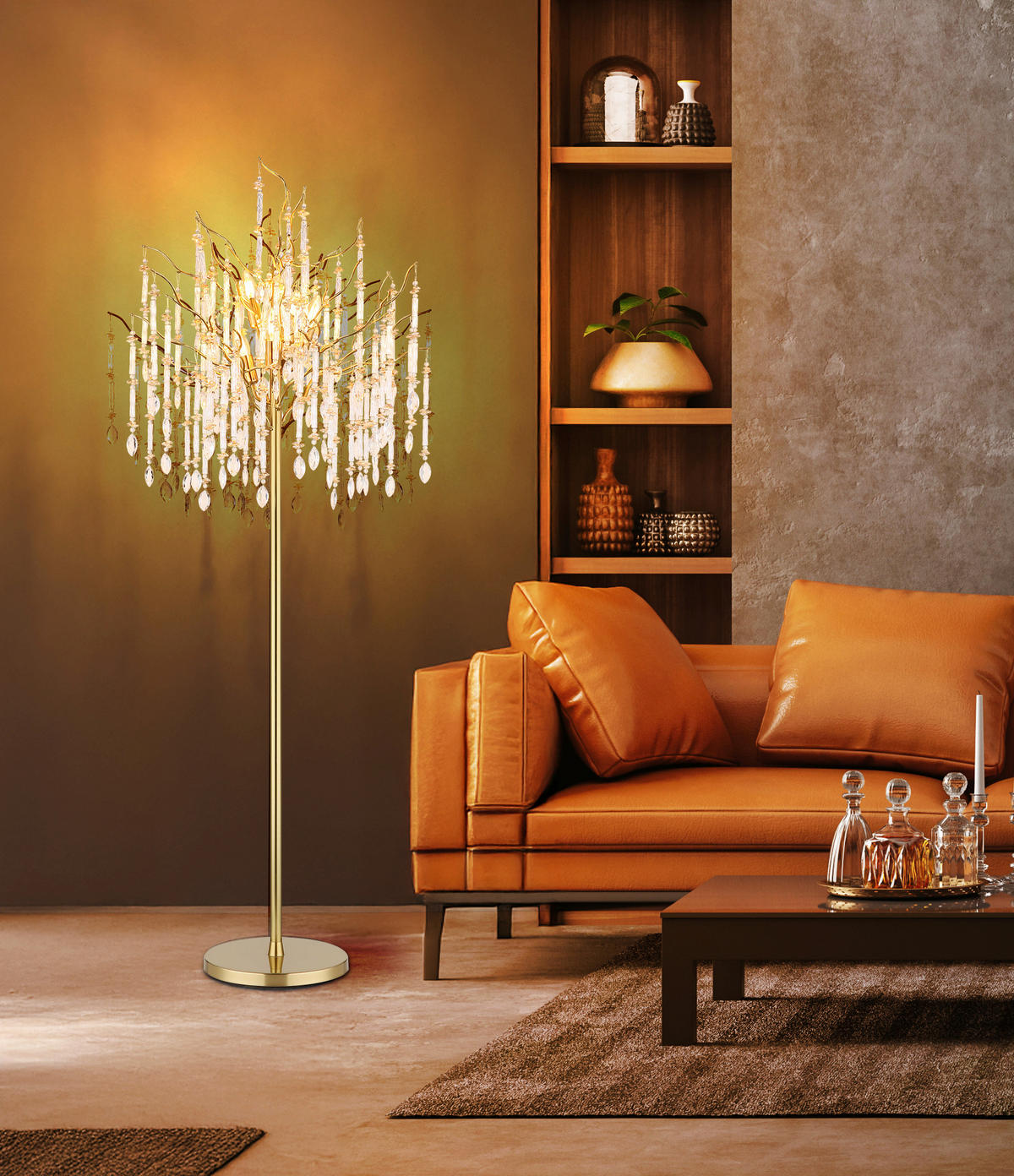 STEHLEUCHTE 55/165 cm    - Klar/Goldfarben, KONVENTIONELL, Glas/Kunststoff (55/165cm) - Globo