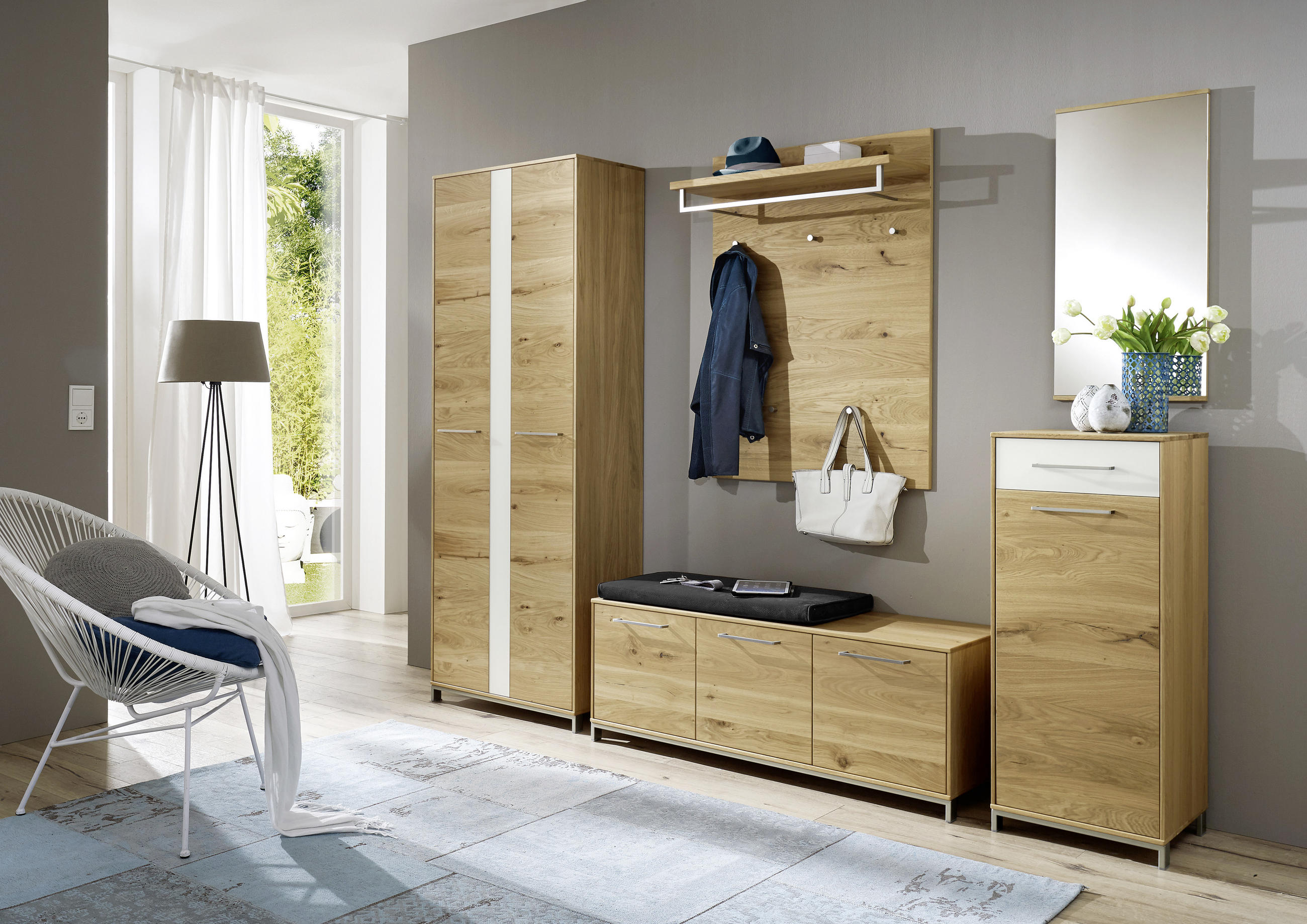 GARDEROBENSCHRANK  in 72/195/37 cm  - Weiss/Edelstahlfarben, Design, Glas/Holz (72/195/37cm) - Novel