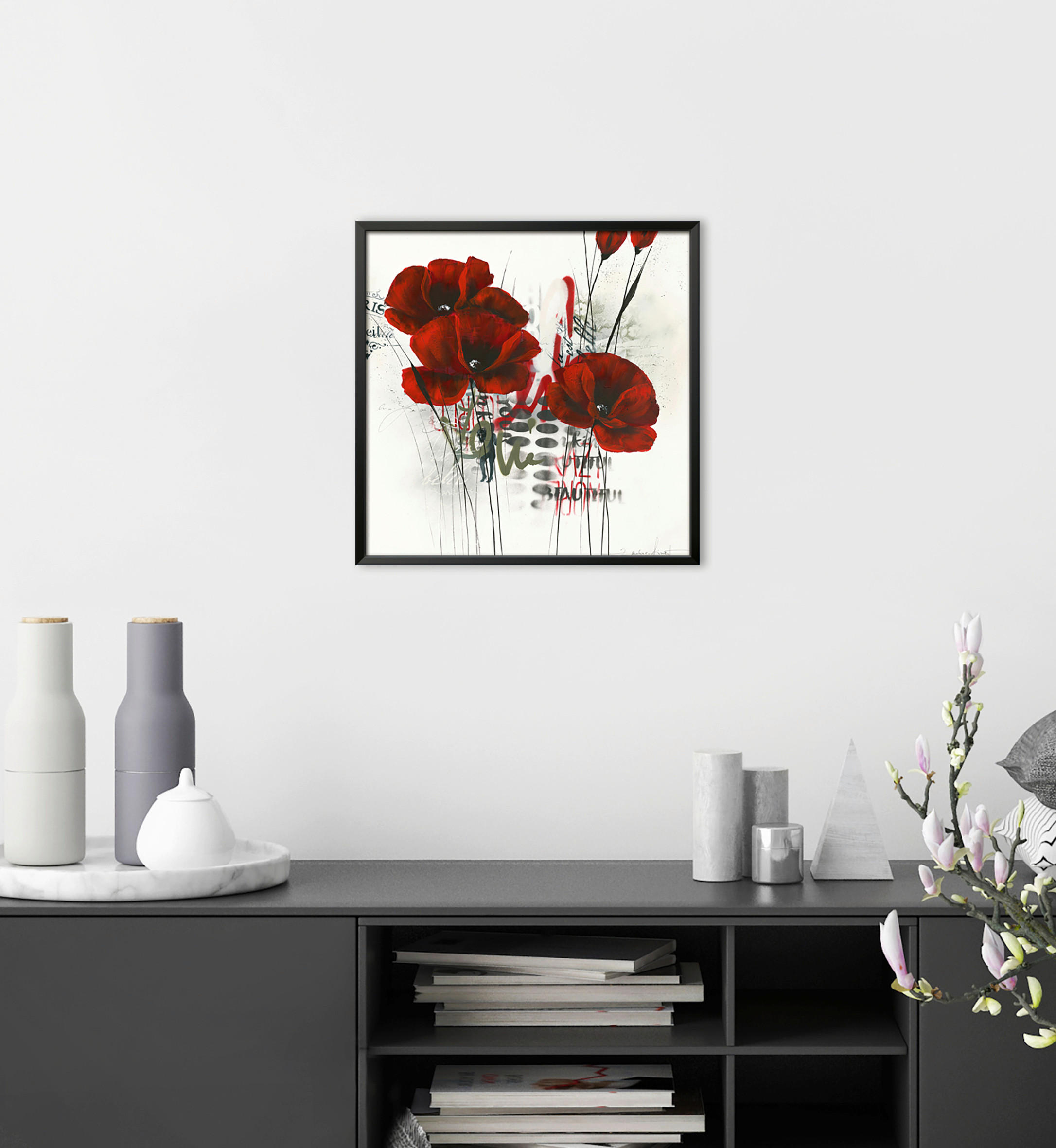 KUNSTDRUCK Blumen 30/30 cm  - Rot/Schwarz, Basics, Papier (30/30cm) - Monee