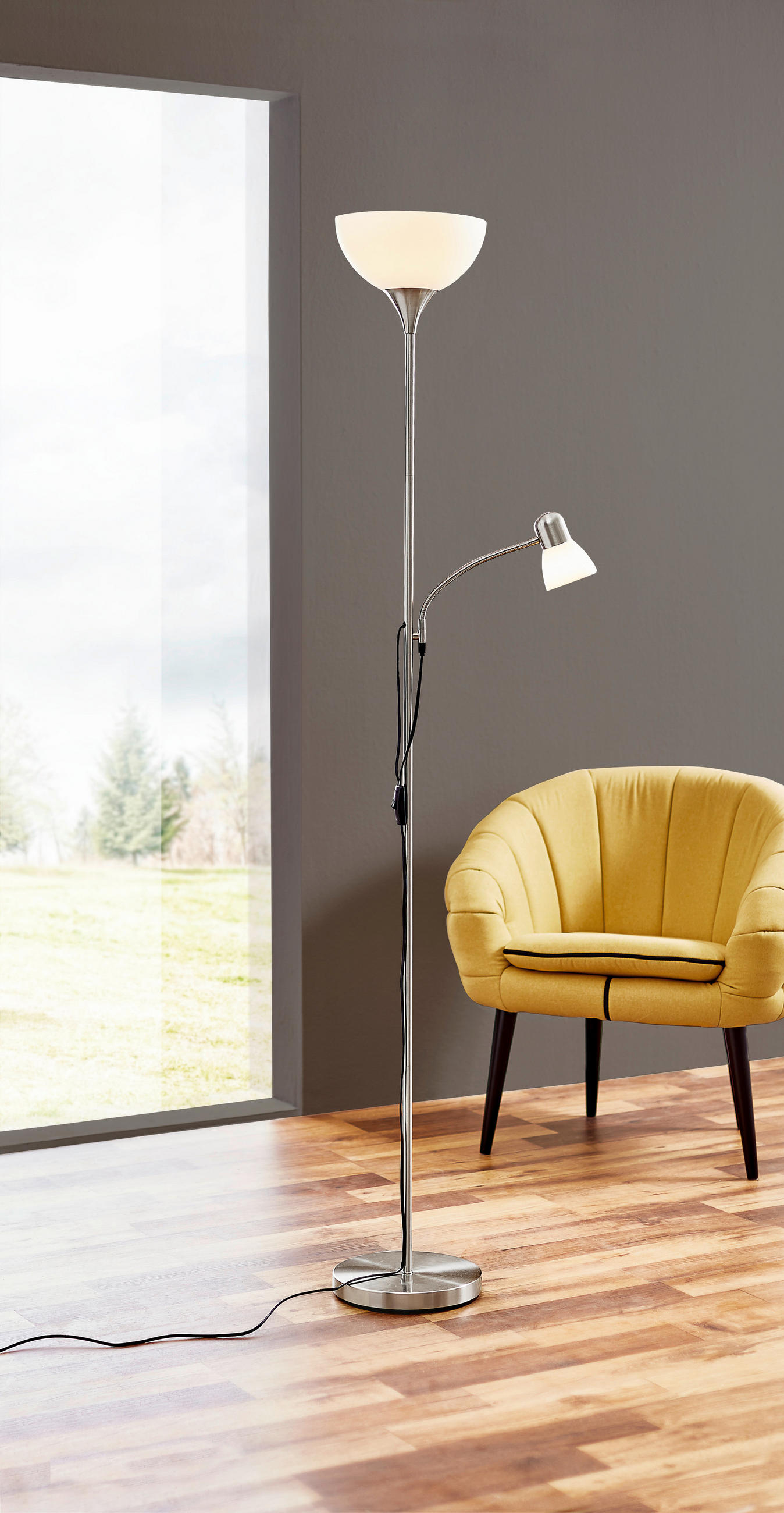 LAMPADAR - culoare nichel/alb, Basics, plastic/metal (25/181,5cm) - Boxxx