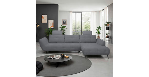 ECKSOFA Dunkelgrau Chenille Armlehnenkissen, Rücken echt, Sitztiefenverstellung  - Dunkelgrau/Schwarz, KONVENTIONELL, Textil/Metall (313/215cm) - Hom`in