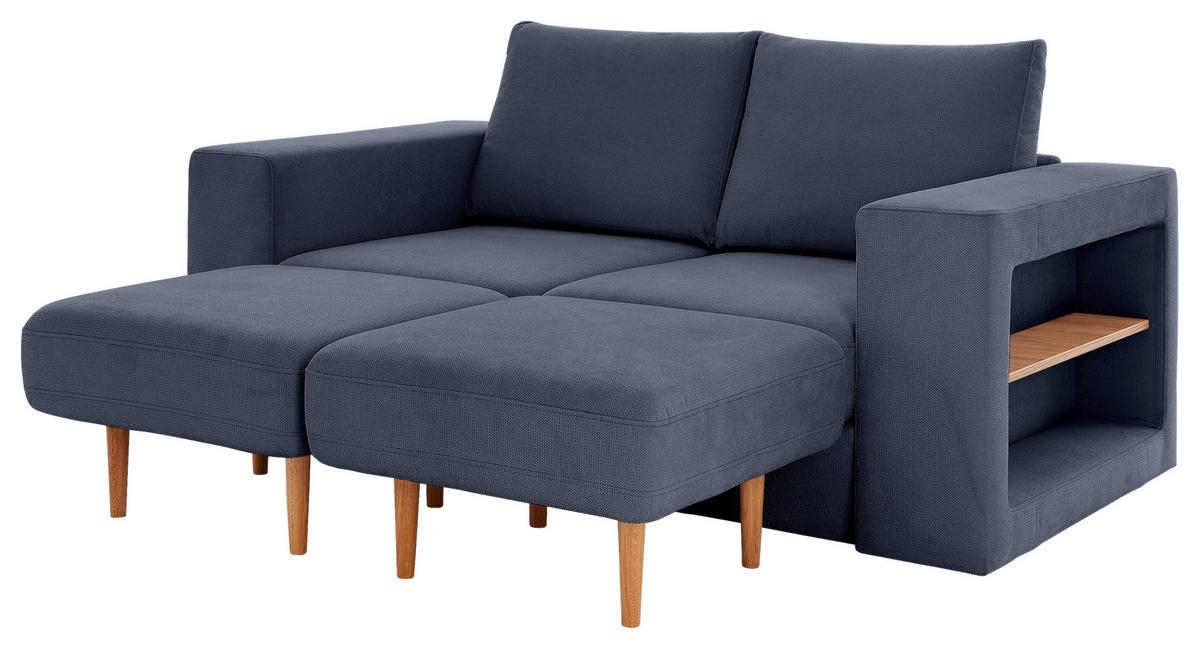 DREISITZER-SOFA inkl. Hocker Webstoff Dunkelblau  - Eichefarben/Dunkelblau, Design, Holz/Textil (212/96/107cm) - LOOKS by W.Joop