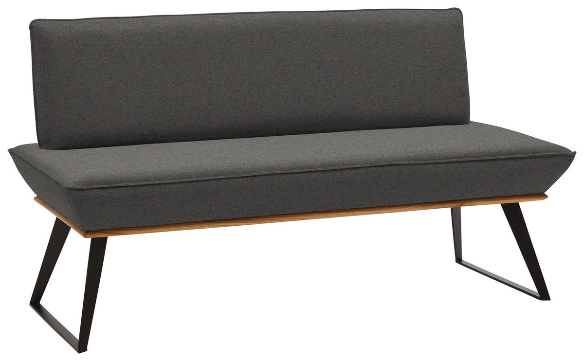 SITZBANK 140/87/64 cm Lederlook Schwarz, Eichefarben, Dunkelgrau Eiche massiv  - Eichefarben/Dunkelgrau, Design, Holz/Textil (140/87/64cm) - Voleo