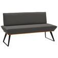 SITZBANK 160/87/64 cm Lederlook Dunkelgrau, Eichefarben, Schwarz Eiche massiv Metall  - Eichefarben/Dunkelgrau, Design, Holz/Textil (160/87/64cm) - Voleo