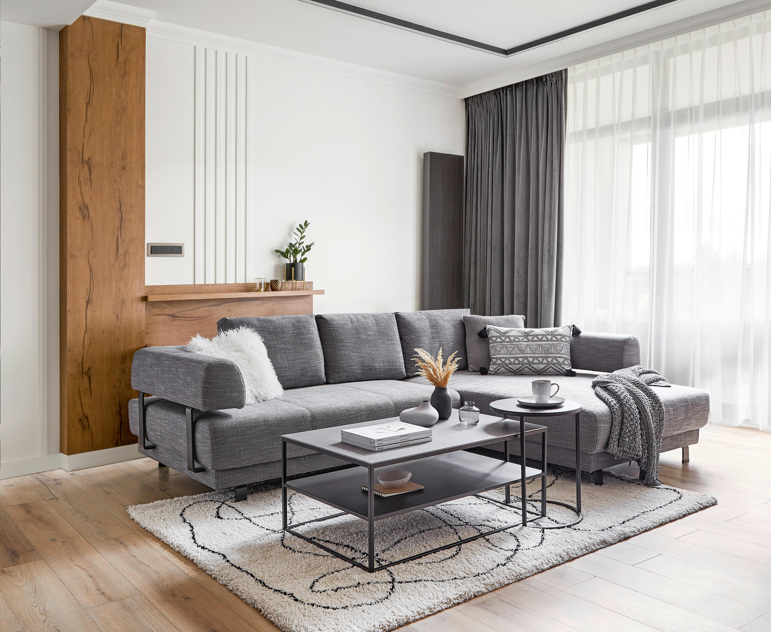 ECKSOFA Grau Flachgewebe  - Schwarz/Grau, Design, Textil/Metall (279/202cm)