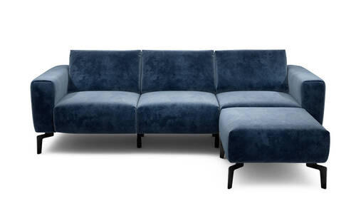 Dreisitzer inkl. Hocker in Samt Dunkelblau  - Schwarz/Dunkelblau, Design, Textil/Metall (250/86/86-94cm) - SENSOO