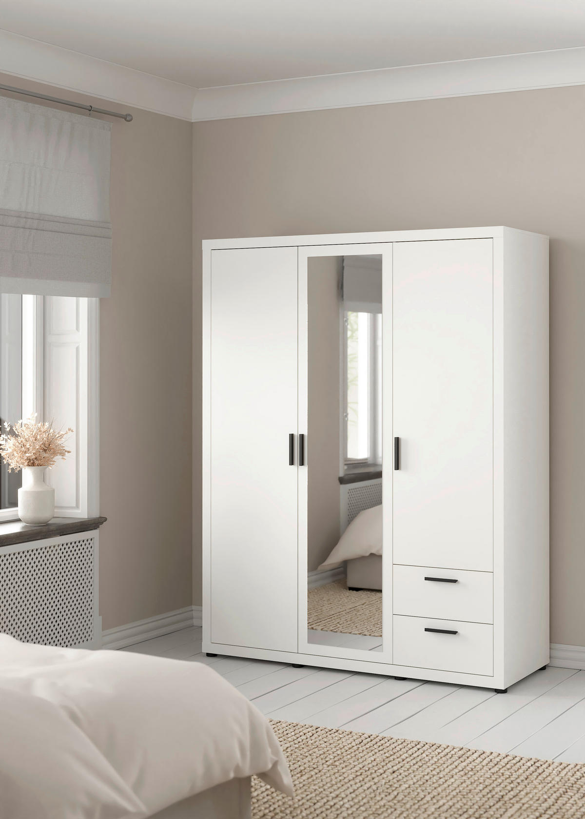DREHTÜRENSCHRANK in Weiss  - Weiss/Schwarz, Modern, Holzwerkstoff/Metall (153,6/200,9/59,8cm) - MID.YOU