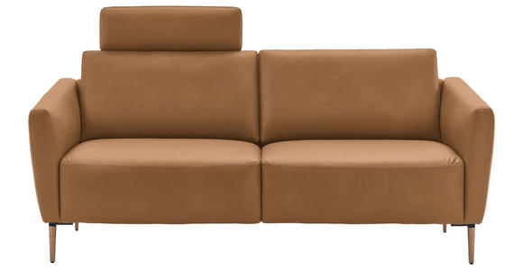 2-SITZER-SOFA  in Echtleder Haselnussfarben   - Eichefarben/Beige, Natur, Leder/Holz (207/86/87cm) - Valnatura