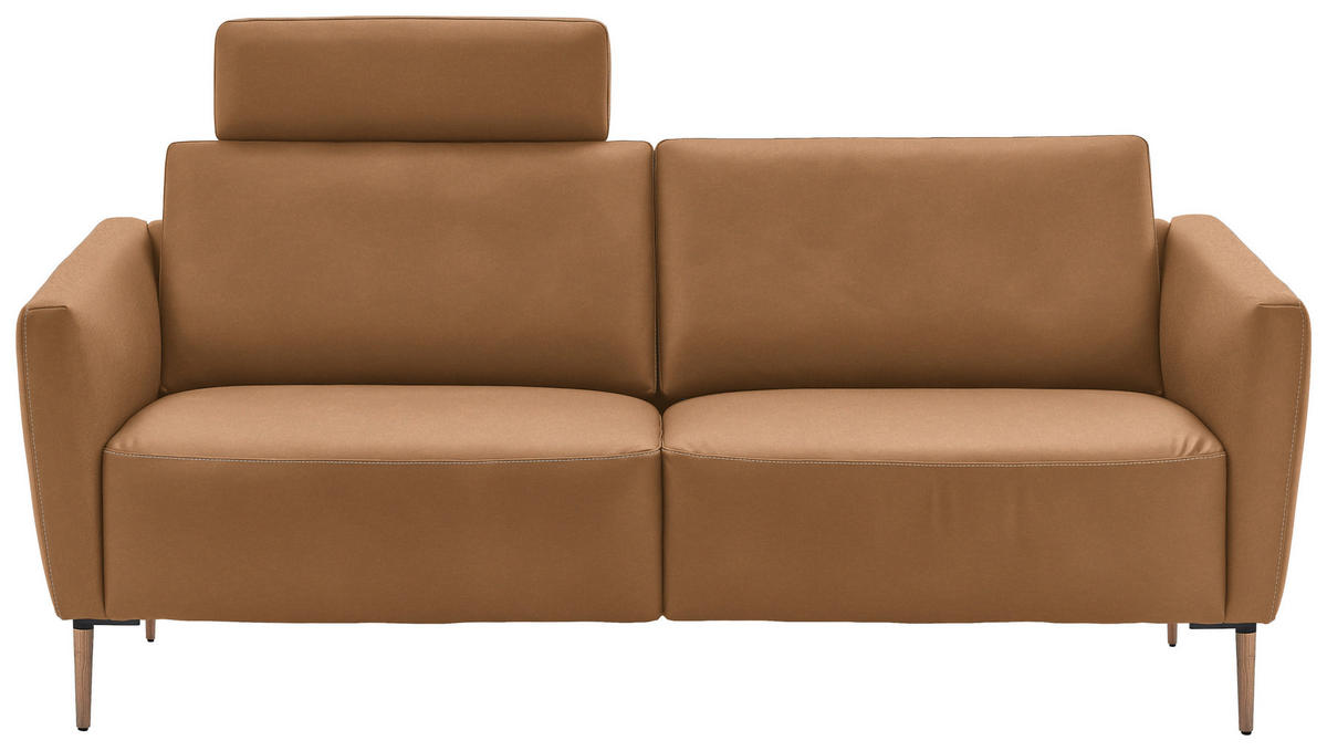 2-SITZER-SOFA  in Echtleder Haselnussfarben   - Eichefarben/Beige, Natur, Leder/Holz (207/86/87cm) - Valnatura