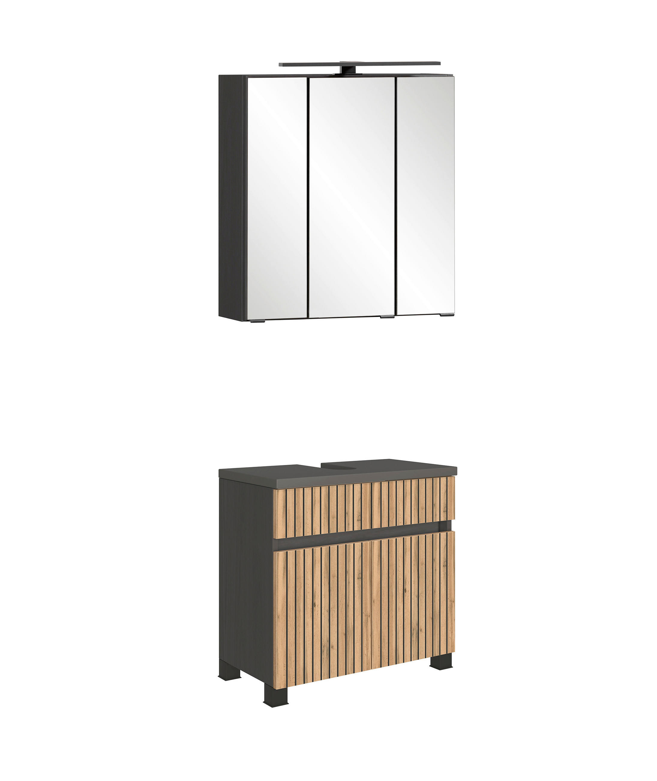 BADEZIMMER 2-teilig  in 60 cm  - Eiche Wotan/Graphitfarben, KONVENTIONELL, Glas/Holzwerkstoff (60cm) - Xora