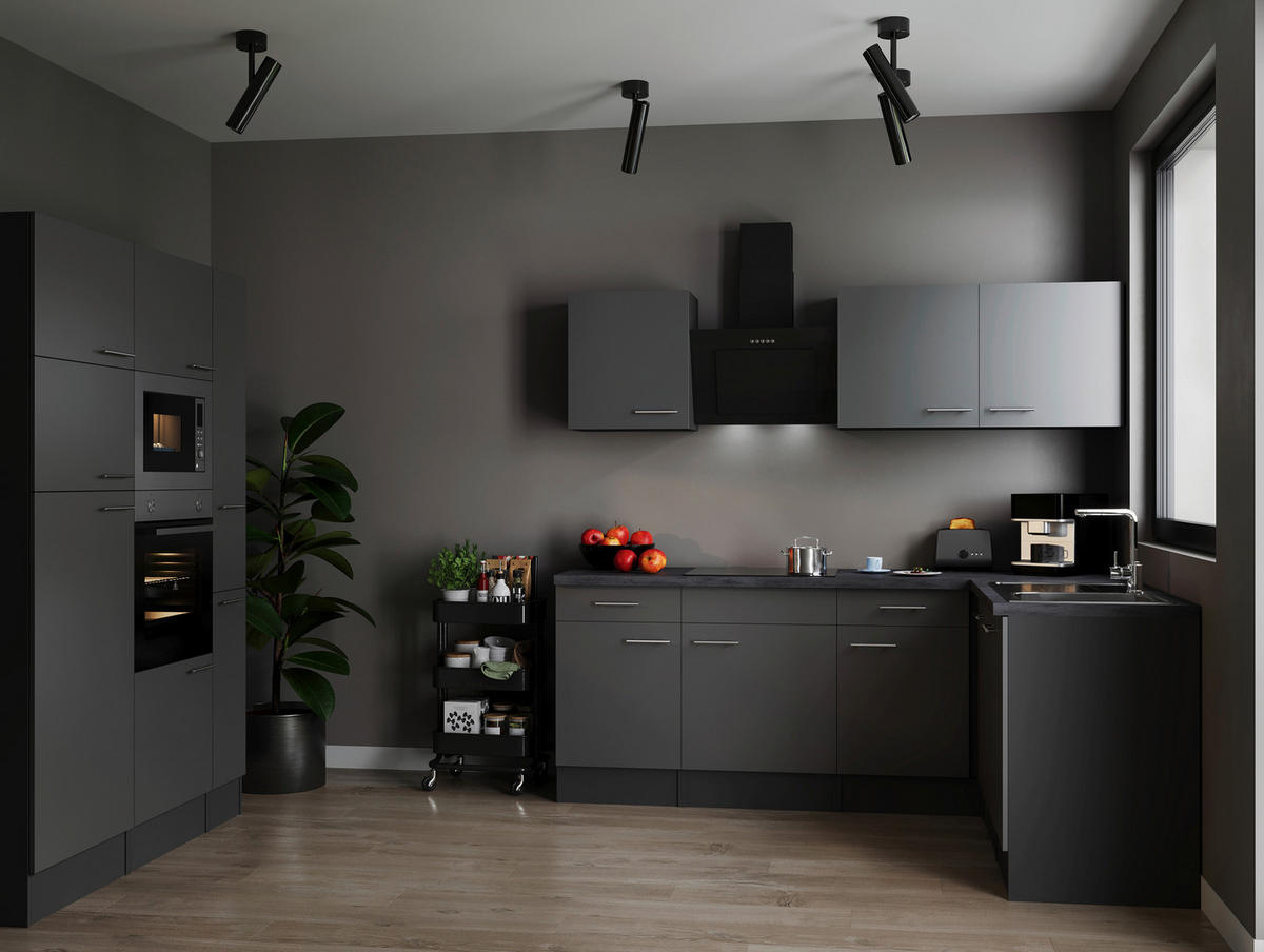 ECKKÜCHE 370/172 cm  in Grau  - Silberfarben/Grau, Design, Holzwerkstoff/Metall (370/172cm) - Respekta