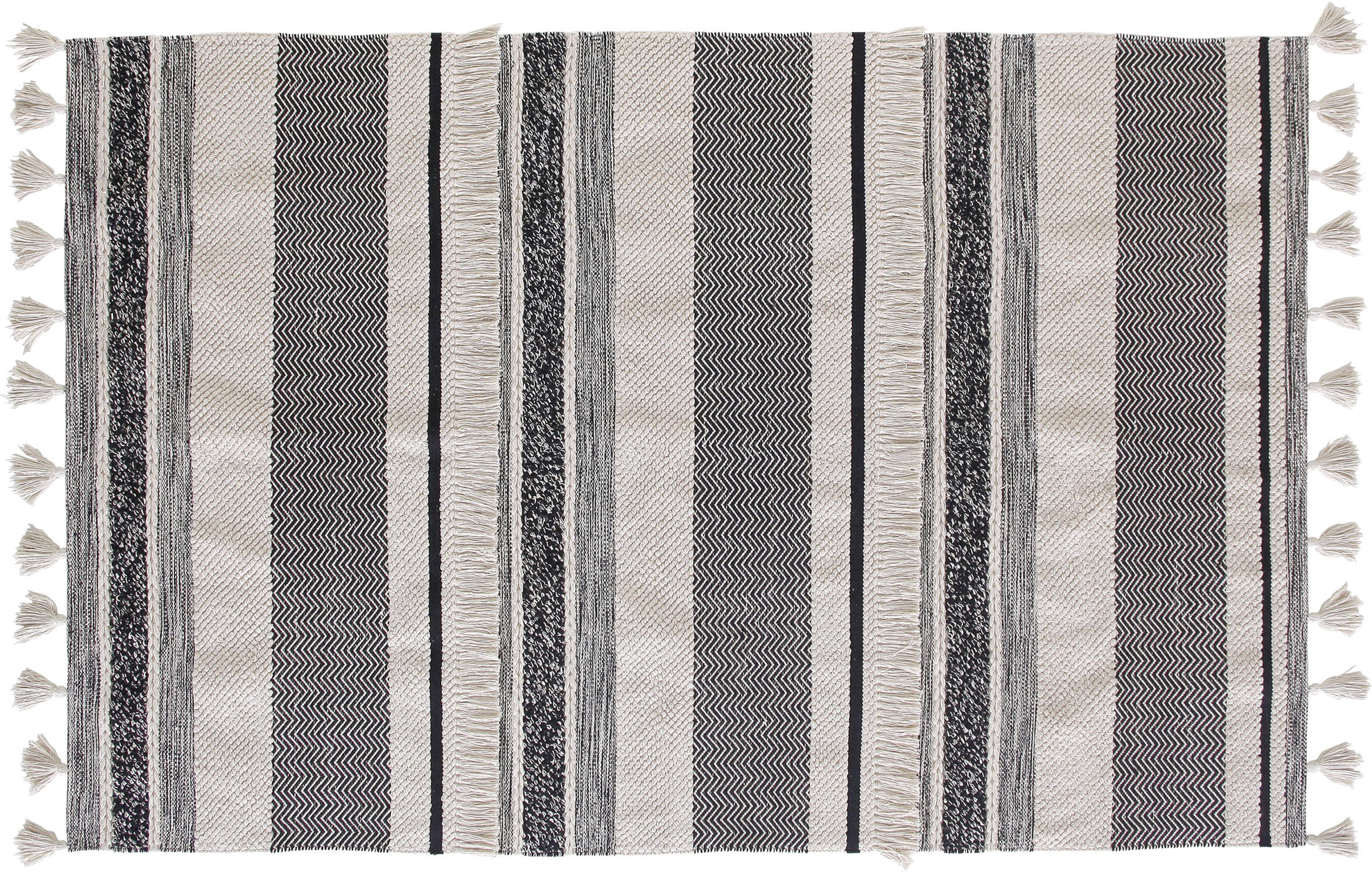 Teppich Micol 230 x 1 x 160 cm Wolle Beige und Streifen Schwarz  Wohnaccessoires