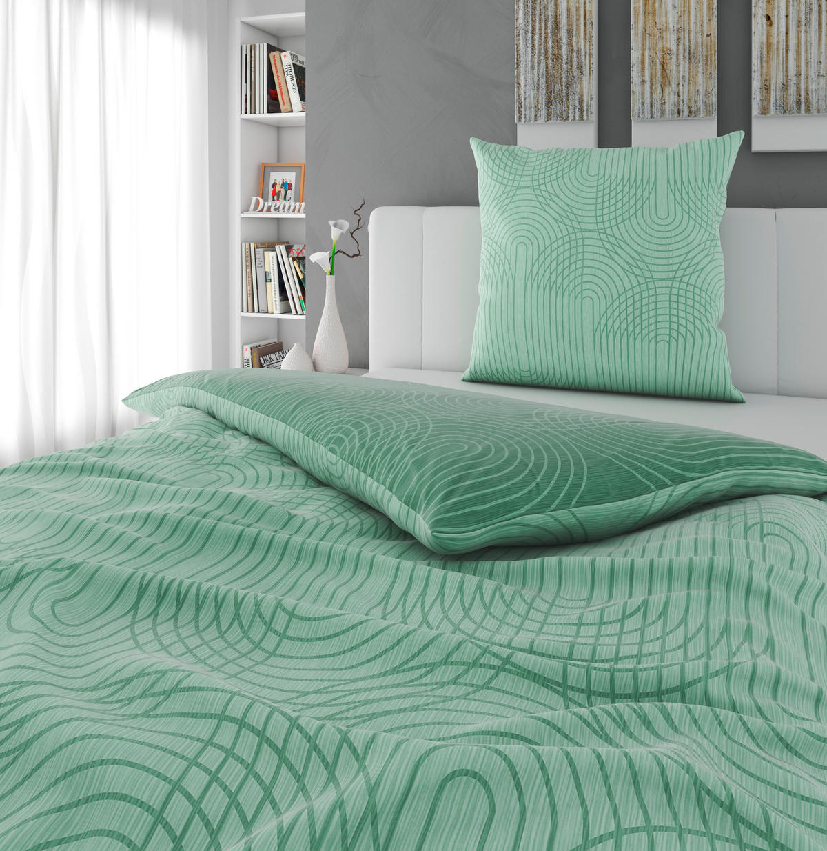 WENDEBETTWÄSCHE 5-teilig TANJA Satin 135/200 cm  - Salbeigrün, KONVENTIONELL, Textil (135/200cm) - Novel