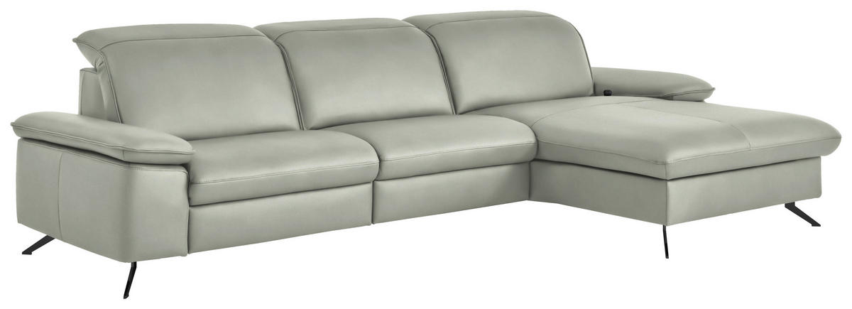 ECKSOFA  Echtleder Silberfarben  - Silberfarben/Schwarz, Design, Leder/Metall (307/169cm) - Beldomo Premium
