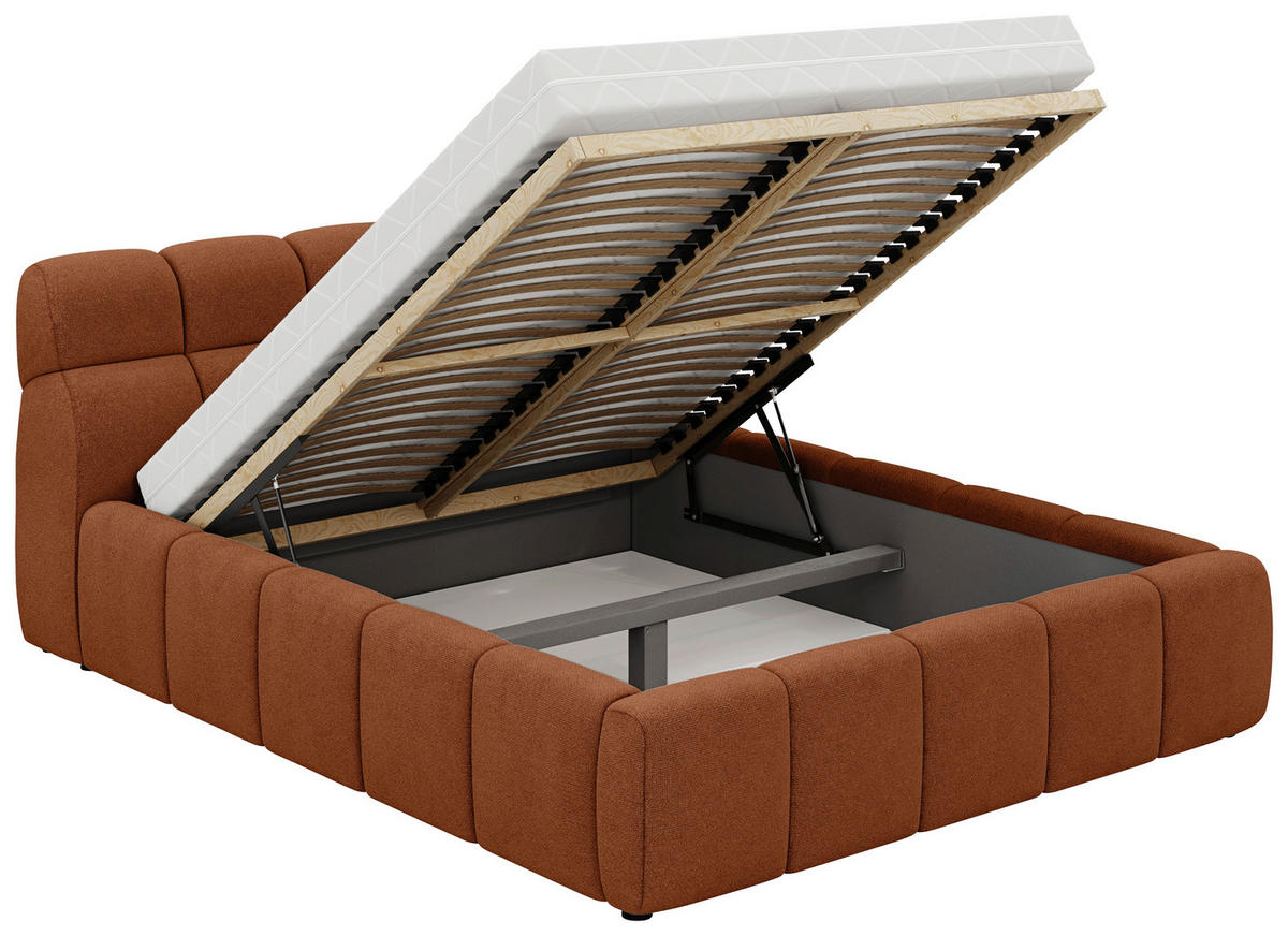 POLSTERBETT Lattenrost, Bettkasten 180/200 cm  in Terracotta  - Terracotta/Schwarz, Design, Holz/Kunststoff (180/200cm) - Esposa